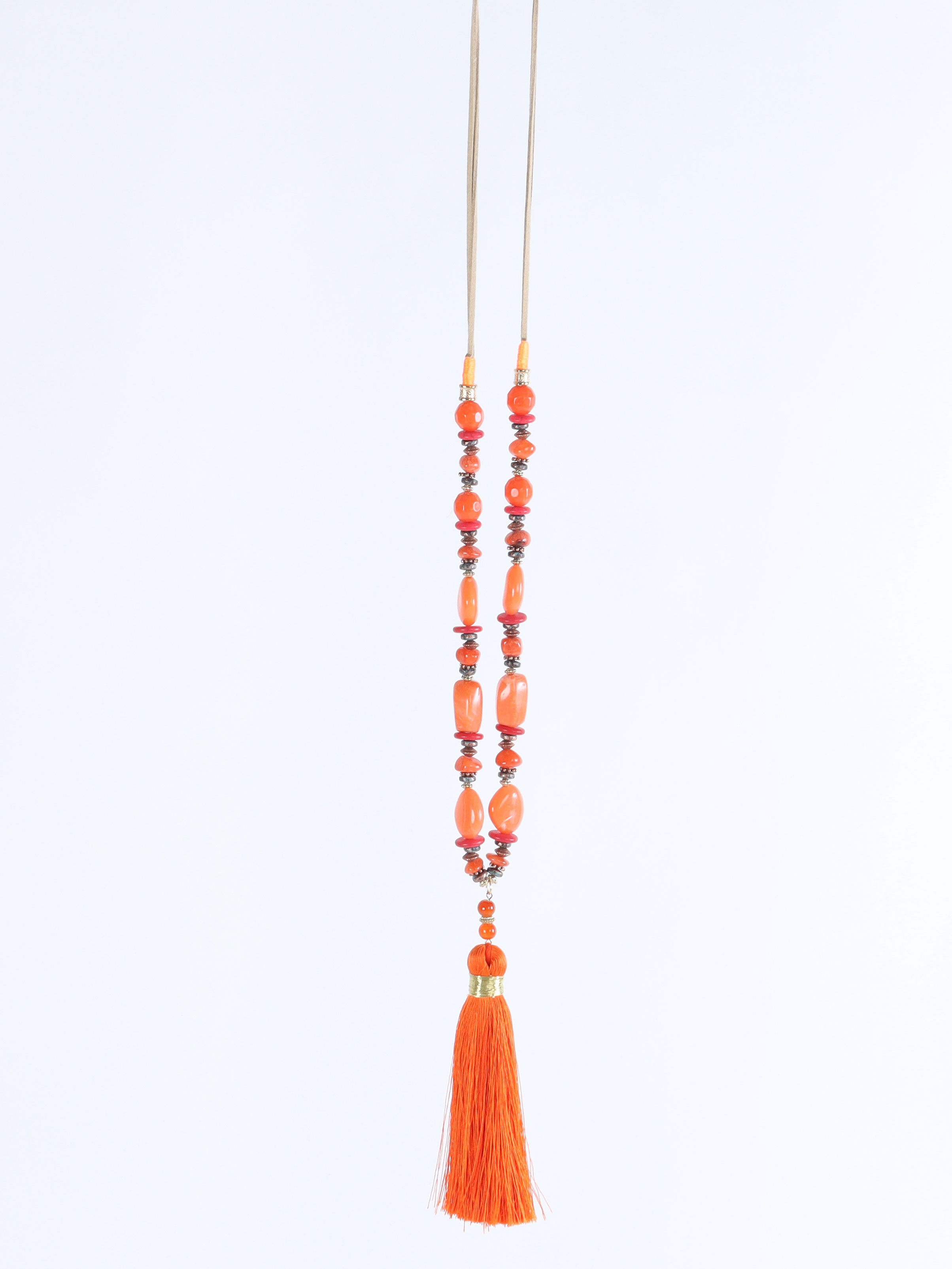 Miami - Orange perlehalskæde med stor kvast